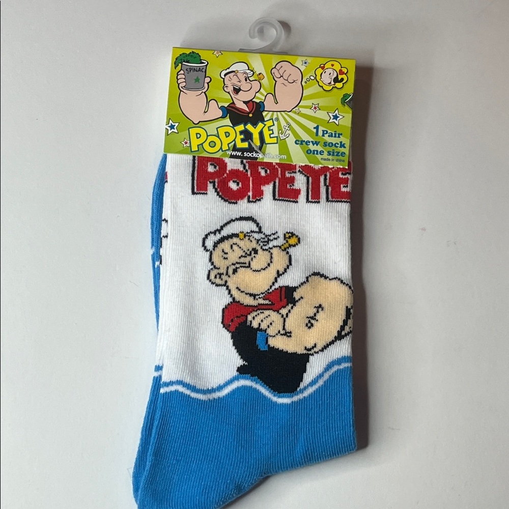 Popeye Graphic Crew Socks - Blue and White